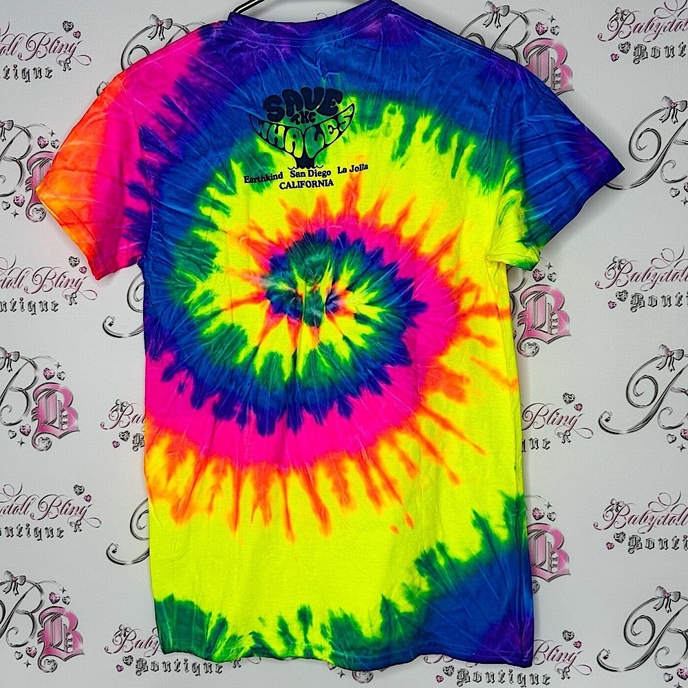 Save the Whales Tie-Dye T-Shirt bright neon California earth kind ocean 🐳🌊